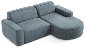 Divano angolare blu polveroso (con penisola a destra/con chaise lounge) con rivestimento in ciniglia Omao – Makamii