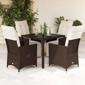 Set bistrò da giardino 5 pz con cuscini in polyrattan marrone