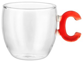 Tazzina caffè lettera C rossa in vetro borosilicato, 150 ml