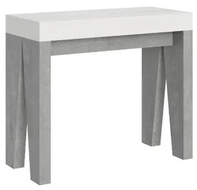 Consolle allungabile 90x40/300 cm Naxy Mix piano Bianco Frassino - struttura Cemento