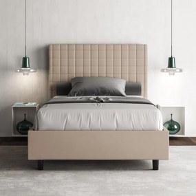 Letto contenitore imbottito 140x190 similpelle tortora Sunny