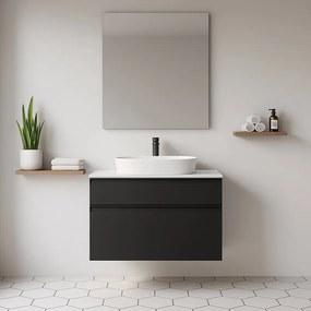 Mobile da bagno sospeso sotto lavabo L 79.5 x H 60 x P 45.5 cm antracite opaco, 2 cassetti Fusion