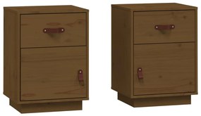 Comodini miele 2 pz 40x34x55 cm in legno massello di pino