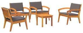 Set bistro da 5 pezzi  con cuscini - legno massello di acacia