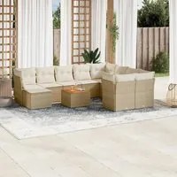 Set Divani da Giardino 11 pz con Cuscini Beige in Polyrattan 3223972