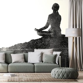 Carta da parati autoadesiva – Meditazione della donna in bianco e nero