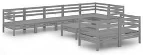 Set salotto da giardino 9 pz in legno massello di pino grigio