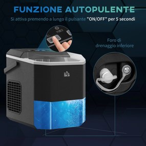 Macchina del Ghiaccio Autopulente da 9 Cubetti in 6-13 Minuti 22.2x29.4x29 cm in PP e Rame Nera...