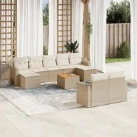 Set Divano da Giardino 10 pz con Cuscini Beige in Polyrattan 3256667