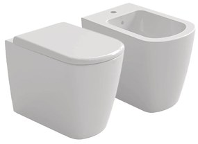 Coppia Di Sanitari a Terra Senza Brida Azzurra Ceramica "Aurea" Bianco Lucido