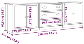 Credenze 3 pz Grigio Cemento in Legno Multistrato