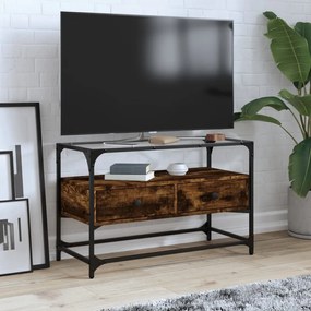 Mobile Tv Piano Vetro Rovere Fumo 80x35x51cm Legno Multistrato /