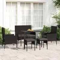 Set Mobili da Giardino 6 pz con Cuscini in Polyrattan Nero 319510