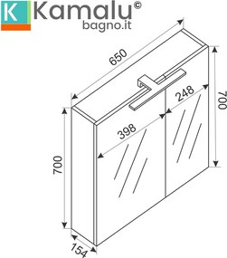 Kamalu - Specchio bagno contenitore 65 cm colore bianco opaco | LAC-EOLO-65