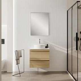Mobile Linea L60 H55 P45 in laminato rovere natura 2 cassetti a chiusura ammortizzatae top gres calacatta