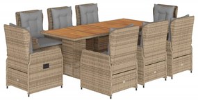 Set da pranzo da giardino 9 pz con cuscini beige in polyrattan