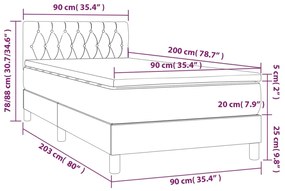 Giroletto a Molle con Materasso Grigio Chiaro 90x200 cm Velluto