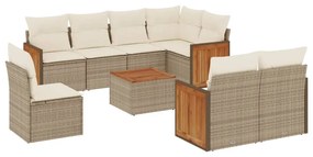 Set divano da giardino 9 pz con cuscini beige in polyrattan