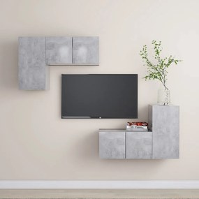 Set di mobili porta tv 4 pz grigio cemento in legno multistrato