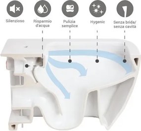 WC Filo Muro In Ceramica Bianco Rimless Morning RAK Ceramics + Copriwater