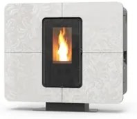 PROMO - Termostufa a pellet Thermorossi SlimQuadro Idra in cristallo sundecor fiori avorio 14.3 kW