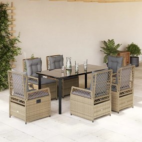 Set da pranzo da giardino 7 pz con cuscini beige in polyrattan