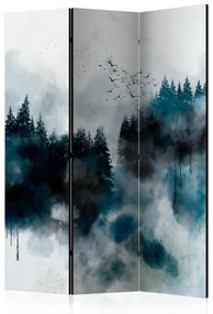 Paravento Montagne dipinte (3-parti) - Paesaggio con uccelli