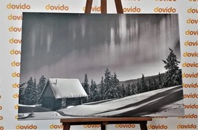 Stampa su tela – Paesaggio invernale fiabesco in bianco e nero