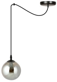 Sospensione 1 Luce Ginevra In Acciaio Nero Con Cavo Lungo E Vetro Fumè