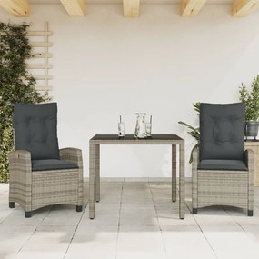 Set da Pranzo da Giardino 3 pz con Cuscini in Polyrattan Grigio