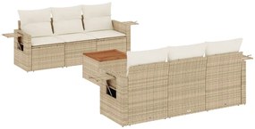Set divani da giardino 7 pz con cuscini beige in polyrattan