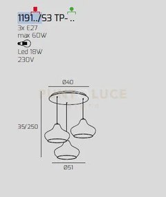 Sospensione cromo 3 luci tonda vetri (2 x piccolo am + 1 x piccolo ...