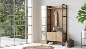 Mobile Ingresso Con Scarpiera Appendiabiti E Specchio Stile Industrial Fiona SX