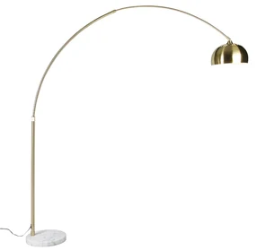 Lampada da terra ad arco in ottone con base in marmo bianco regolabile - XXL