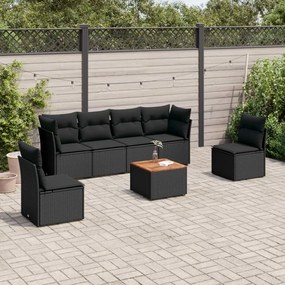 Set divani da giardino con cuscini 7pz nero polyrattan