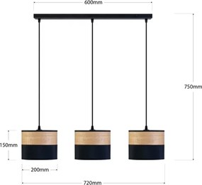Lampadario a cavo ALBA 3xE27/15W/230V nero/marrone