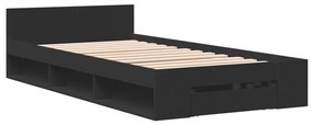 Giroletto con cassetto nero 90x190 cm in legno multistrato