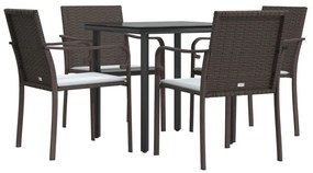 Set pranzo da giardino 5pz con cuscini in polyrattan e acciaio