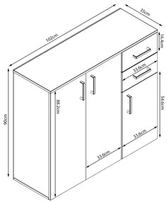 GODWIN - madia moderna con 2 cassetti e tre ante