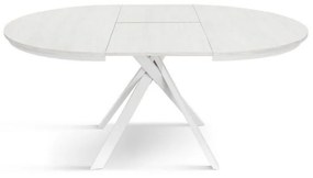 Tavolo rotondo PANTELLERIA in legno effetto bianco frassinato con gambe incrociate in metallo bianco, allungabile ⌀120 cm &#8211; ⌀170 cm