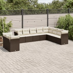 Set divani da giardino 10pz con cuscini in polyrattan marrone