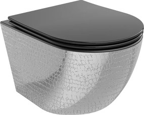 Mexen Lena wc rimless con sedile soft-close slim, duroplast, nero opaco/motivo argento squame - 30224072
