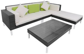 Set divani da giardino 4 pz con cuscini in polyrattan nero