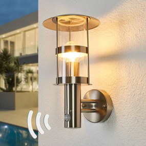 Lindby Applique da esterno Noemi, sensore, grigio, acciaio inox, 34 cm Noemi Lindby, dimmerabile, Alluminio / Grigio / Zincato, Acciaio Inox, Moderno