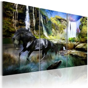 Quadro Cavallo sullo sfondo di una cascata azzurra  Colore Marrone, Dimensioni e Misure 60x40