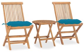 Set Da Pranzo Giardino Pieghevole 3 Pz Cuscino Massello Di Teak /