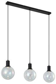 Lampada a sospensione di design nera con vetro trasparente rettangolare a 3 luci - Mallon