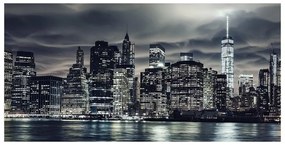 Stampa su tela New York by night b&w, multicolore 190 x 90 cm