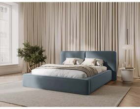 Letto matrimoniale imbottito azzurro in velluto con contenitore con rete inclusa 200x200 cm Arendal – Cosmopolitan Design