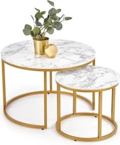 Set di 2 Tavolini da caffè Paola effetto marmo bianco/oro